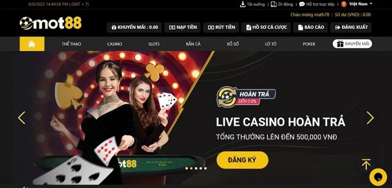Nhà cái Mot88 nổi tiếng với các game casino online hấp dẫn